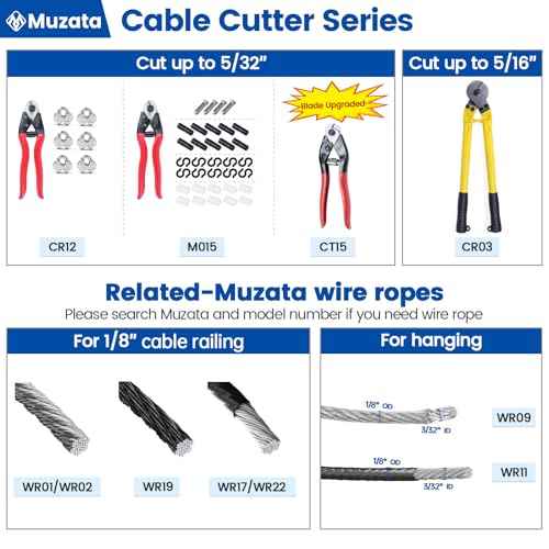 Muzata Cable Cutters Heavy Duty Stainless Steel Wire Rope Seal Aircraft Cutter Up to 5/32" for Deck Railing Bike Housing Metal Fence CR12