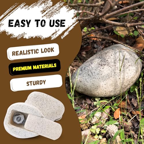 BARGIFTS Fake Rock Key Hider Safe for Outdoor Garden Yard, White - Large Stone Safe
