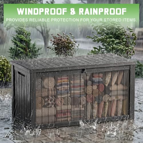 PatioZen 200 Gallon Lockable Waterproof Deck Box Black - Outdoor Storage
