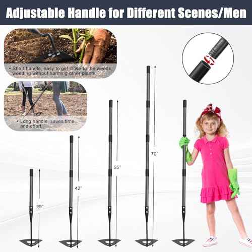 Hoe Garden Tool, 70 Inch Long Handle Hollow Hoe, Adjustable Manual Weeder Heavy Duty Garden Hoe for Weeding, Digging, Hoeing, Cutting and Loosing Soil