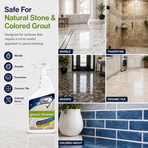 Black Diamond Stoneworks Ultimate Grout Cleaner with Brush - 32 Fl Oz, Acid-Free, Safe for Tile & Natural Stone