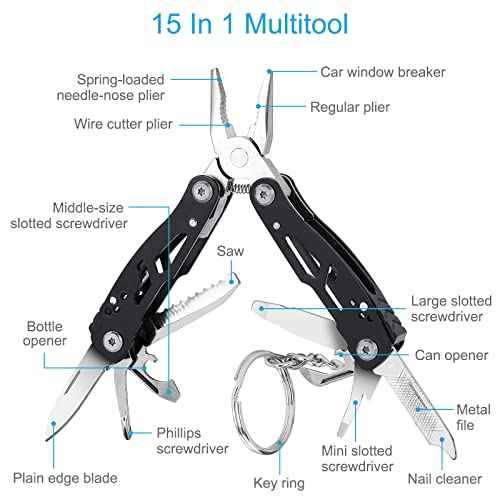 2PCS Bovgero Mini Multitool Pliers 15 in 1, Handmade Multi Tool Plier, Premium Keychain Multitool, Small Multi-tool, Birthday Father?¢æ¢âs Day Gift for Men Him Husband Boyfriend Father Handyman