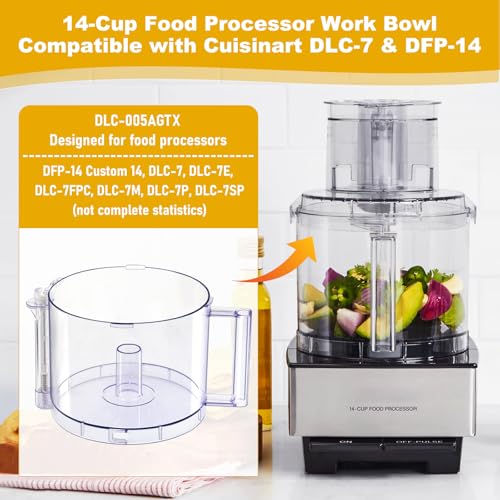 Folosem DLC-005AGTXT 14-Cup Food Processor Work Bowl with Gray Handle for DFP-14 (4-Tab Rim) DLC-005AGTXT
