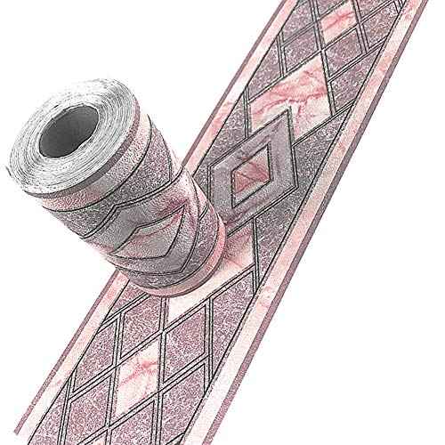 Simplemuji 3D Self Adhesive Pink Diamond Lattice Pattern Waterproof Wallpaper Border Peel and Stick for Bathroom Kitchen Counter Top Tiles Sticker,4 Inch by 16.5 Feet