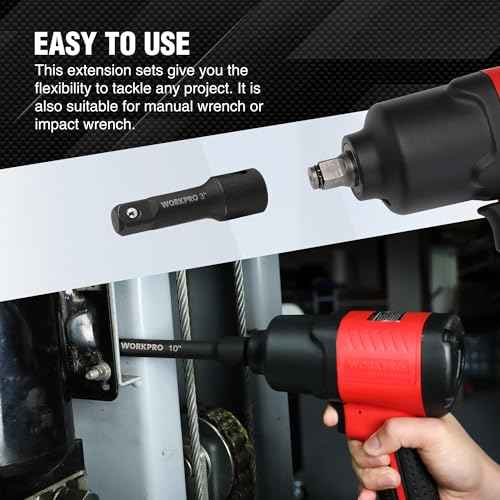 WORKPRO 3/8" Drive Impact Extension Bar Set, 3 PCS Socket Extensions, 3¡±, 5¡± and 10¡± Length, Premium Chrome Vanadium Steel with Black Phosphate Finish