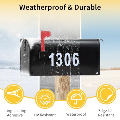RAINHOL 3 Inch Reflective White Mailbox Number Stickers - 6 Sets Outdoor Durable Vinyl