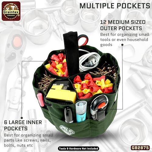 Graintex 18 Pocket Grab Bags Set of 3 Pcs Rip-Stop Canvas, Drawstring Closure, Small Parts Organizer Bag, Small Tools, Screws, Parts, Parachute Tool Bag, Parachute Tool Organizer for Essential Items