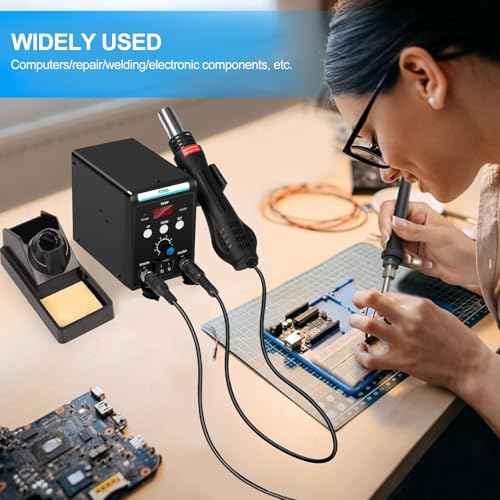 8586 Soldering Station, 2 in 1 Digital Display SMD Hot Air Rework Station and Soldering Iron with 3 standard air nozzles,LED Dual Digital Display with Heat Gun and Solder Iron Kit