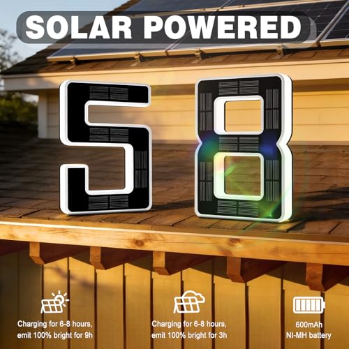 ISUNMEA 6.7 Inch Solar Lighted House Numbers - Black, LED Backlit Outdoor Address Sign