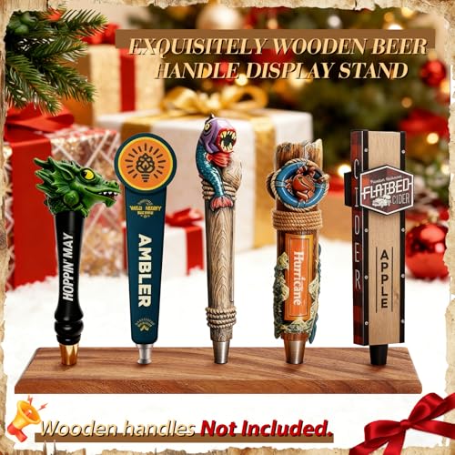 Beer Tap Handle Display Stand – Holds 5 Handles, Walnut Wood Tabletop Holder