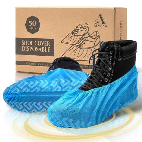 Shoe Covers Disposable Non-Slip, Large 50 Count, Premium Cloth Boot Covers, Slip-Resistant, Durable, Breathable, Non-Toxic, Recyclable booties for shoes covers ? Fits Men 11/Women 13 ? Blue