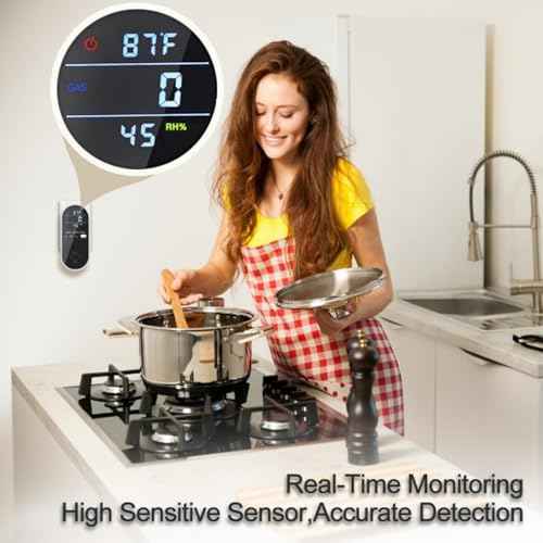 3-in-1 Natural Gas Detector with Temperature and Humidity Display, Plug in Combustible Propane Gas Leak Detector and Audio-Visual Alarm for Home, Hotel (1Pack)