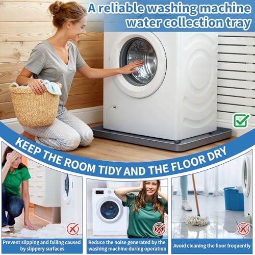 QSXVTR Grey 27x27 in Silicone Washing Machine Drain Pan with 0.79 in Raised Edge, Leak-Proof Non-Slip Floor Protector