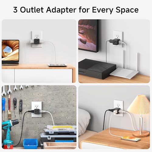 [ETL Listed] Cable Matters 3-Pack Black Wall Outlet Adapter, 3-Outlet, 90° Design