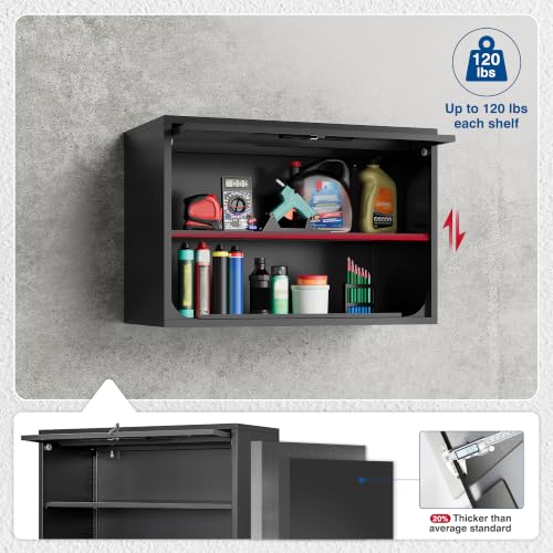 Fesbos 15.7" x 31.5" x 21.6" Black Metal Wall Cabinet with Locking Door, 0.6mm Steel, 120 lb Shelves