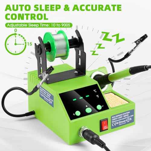Soldering Station, 100W Digital Display Soldering Iron Station Kit with 2 Helping Hands, 356¡ÆF - 896¡ÆF, Auto Sleep, ¡ÆC/¡ÆF Conversion, Solder Wire, Tips, Stand, Pump, Tweezers, Tip Cleaner, Green