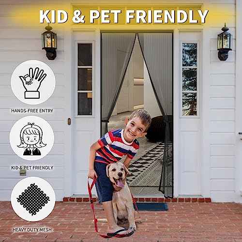 Magnetic Screen Door - Fits Door Opening 36 x 82 in, Actual Screen Size 38"x83", Hands Free Mesh Partition,Heavy Duty Curtain Keeps Bugs Out, Frame Hook & Loop, Pet and Kid Friendly