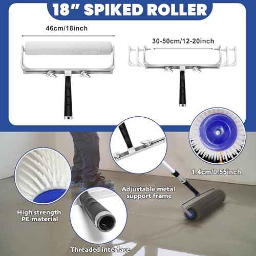 Self-Levelling Cement Tool Kit, Epoxy Floor Kit, Spike Roller for Self Leveling, Floor Leveling Tools with Epoxy Roller, Epoxy Shoes Spikes, Self-Leveling Rake, Stainless Steel Scraper, Extension Rods