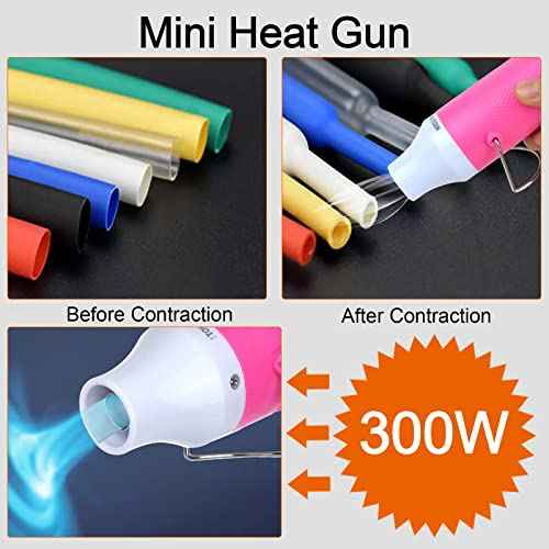Mini Heat Gun,300W Portable Hot Air Gun Electric for DIY Acrylic Resin Craft, Dryer Crafts Handheld Heat Gun for Cup Turner, Shrink Wrapping, Crafts Embossing, Resin Bubble Remover (Pink)