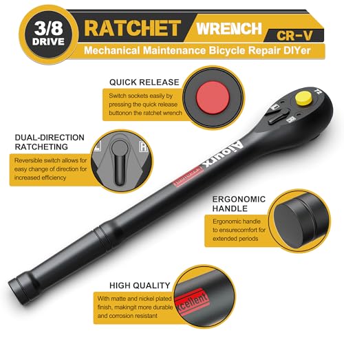 3/8" Drive Ratchet, 72-Tooth Ratchet Handle, 9 Inch Quick Release Reversible Ratchet Wrench, CR-V Steel, Mechanical Maintenance, Automobile and Motorcycle Repair