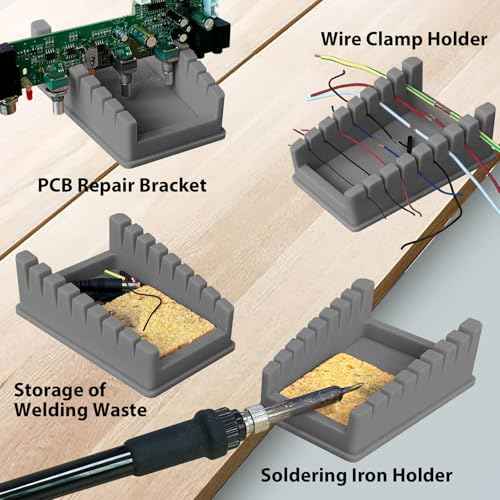 Upgraded Silicone Soldering Stand, Helping Hands Soldering Station, Soldering Wire Holder with 8 Slots Third Hand Soldering Iron Stand for 32AWG to 12AWG Wires 1 Pcs Gray with 2 Pcs Solder Sponge