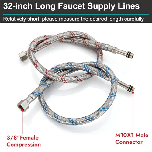 Midanya 32-Inch Stainless Steel Sink Hose 3/8” Female x M10 Male Faucet Supply Line - Pack of 2