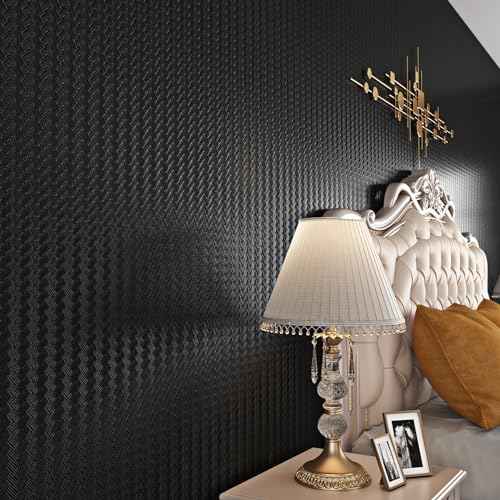 Livelynine Textured Rattan Wallpaper Black Peel and Stick Wall Paper for Bathroom Kitchen Cabinet Covering Waterproof Black Contact Paper for Cabinets 15.8x78.8 Modern Matte Basket Weave Pattern