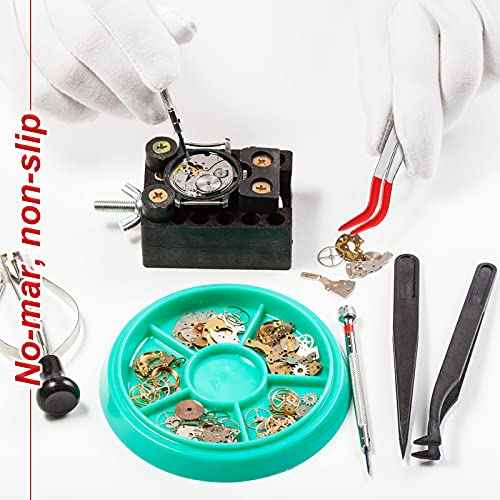 Honoson 2 Pieces Tweezers Curved Bent Tip Tweezers with Rubber Silicone Tips PVC Coated Non Marring Soft Long Rubber Stainless Steel Tools for Jewelry Crafts(Red, Black)