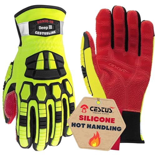 Cestus 3204, Firefighter Rescue Extrication Gloves, 608¡ÆF Heat Resistant Silicone Palm, Heavy Duty Impact Gloves for Men