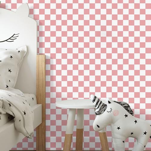 Amiya Pink Checkered Peel and Stick Wallpaper, 17.3 x 120 Inches - Vintage Mosaic Contact Paper