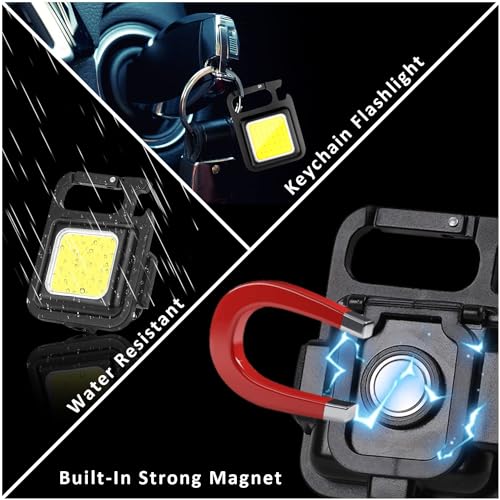 MAKDAK Black Rechargeable Keychain Flashlight 2Pack - 800 Lumens, Magnet & Bottle Opener