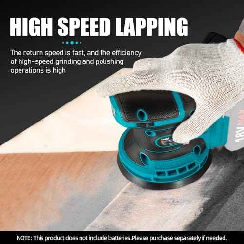 Orbital Sander Cordless, 5" Random Orbital Sander Compatible with Makita Battery, 12000 OPM Electric Palm Sander Tool with Dust Box & 10PCS Sanding Pads for Woodworking in Selective Speeds(No Battery)