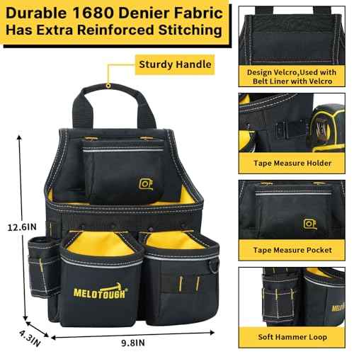MELOTOUGH Electrician Tool Pouch with Belt,Tool Bag,13 Pockets Small Tool Pouch Designed for Electrician,Carpenter,Construction,Yellow