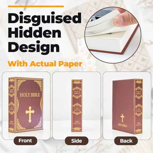 Ohuhu Combination Book Lock Box Money Safe for Cash, Secret Hidden Storage Faux Dictionary Book Box Disguised Safe for Home Office (Bible - Real Paper)