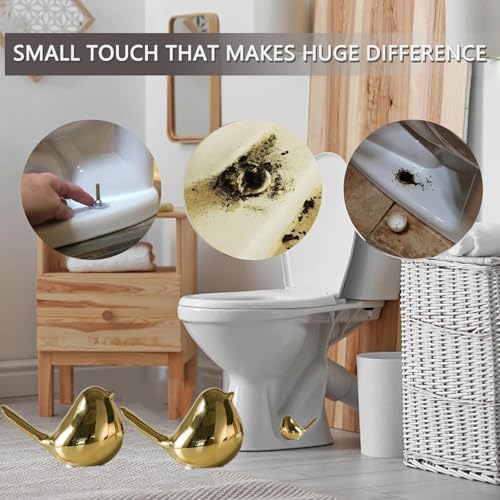 Gold Ceramic Bird Toilet Bolt Covers Set of 2 - Decorative Bathroom Accessories