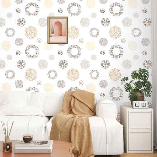 Circle Geometric Peel and Stick Wallpaper Boho Wallpaper White Abstract Wallpapers Renter Friendly Contact Paper for Cabinets and Drawers Vinyl Wall Paper Adhesive Desk Drawer Liner Decor