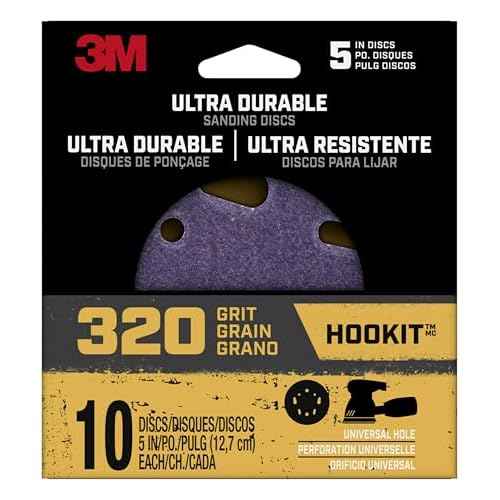 3M Ultra Durable 5 inch Power Sanding Discs, Universal Hole, 320 Grit, 10/Pack