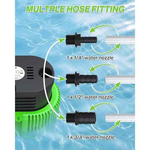Pool Cover Pump above Ground - Submersible Water Sump Pump Swimming Water Removal Pumps, with Drainage Hose & 25 Feet Extra Long Power Cord, 850 GPH inGround, 3 Adapters