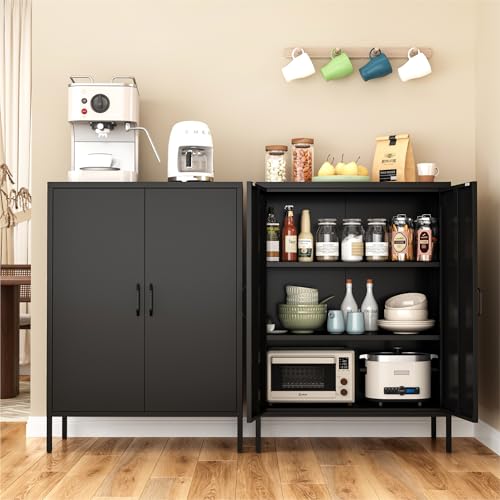 XIOMIOHTRQ Black Metal Locker Cabinet 40x31.5x15.7 Inches with Adjustable Shelves
