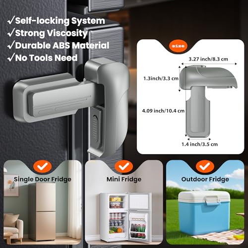 2 Pack Fridge Locks, Single Door Refrigerator Lock for Kids Safety, Durable ABS Child Proof Freezer Latch to Keep Door Closed, Easy Install Child Lock for Fridge, No Tools Need or Drill