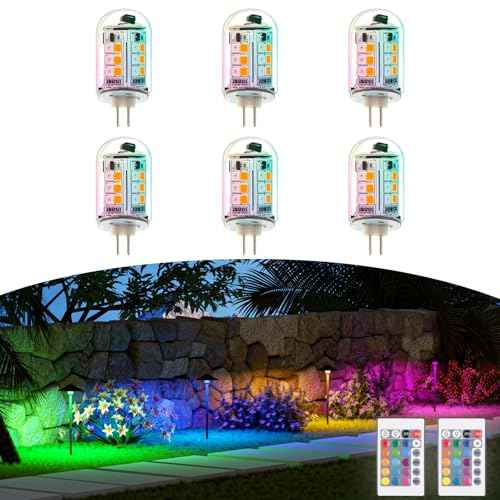 RGB T3 G4 Bi-pin LED Bulbs 12V Color Changing, Warm White+15 Multicolors and 4-Level Brightness on Remote Control for Outdoor Low Voltage Landscape Lighting