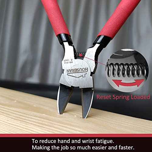 6 inch Side Cutter - Diagonal and Spring Loaded Wire Cutters with Non-slip Red Handle, Ideal for Jewelry, Crafting, Zip Tie, Heavy Duty,1 Pack