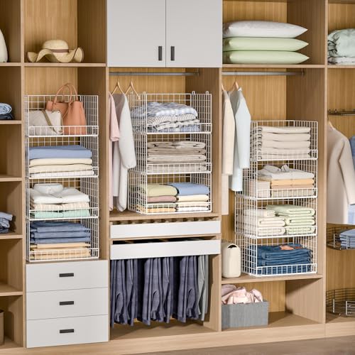 Yociyoga 4-Tier Stackable Closet Organizer White 11.8x15.7x34.6in Space-Saving Storage Basket