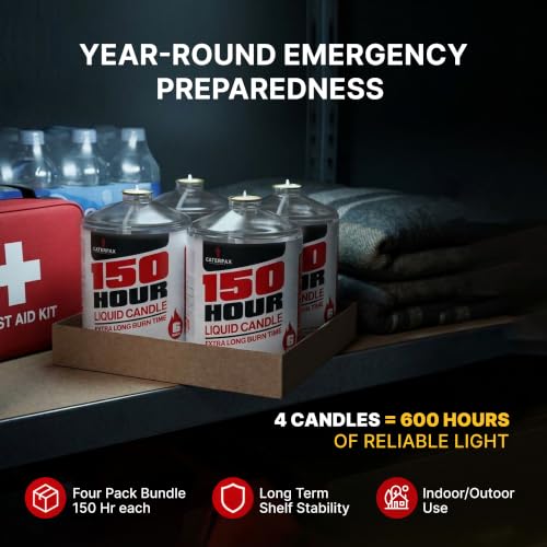 CATERPAX Emergency Candles 150 Hours - Pack of 4 Long Burn Power Outage Candles