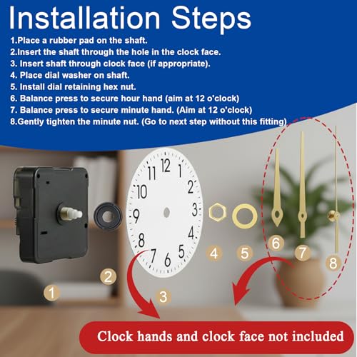 Silent Quartz Clock Movement Replacement for DIY Wall Clocks - Battery Powered, 0.5in Shaft