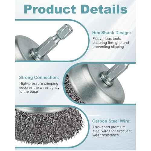 10 Pcs Wire Brush for Drill, Coarse Carbon Steel Crimping Wire Wheel Brush, 1/4 Inch Hex Shank, Wire Cup Brush Drill Bit for Cleaning Rust, Stripping and Abrasive