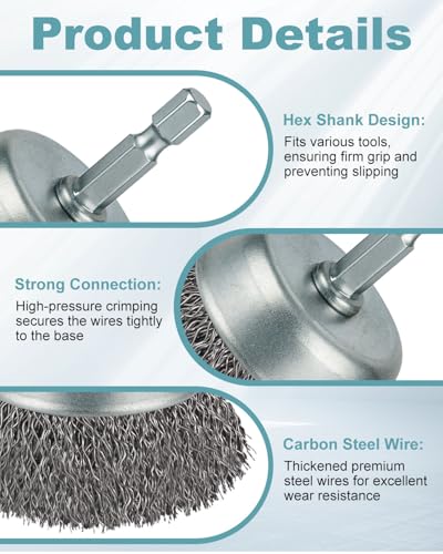 WENORA 10 Pcs Drill Wire Brush Set - Coarse Carbon Steel Cleaning & Grinding Attachments