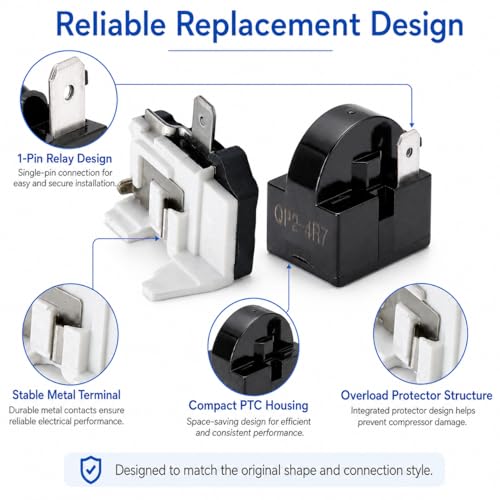 QP2-4R7 1Pin 4.7 Ohm Starter Relay + 1/2HP Overload Protector for Refrigerator