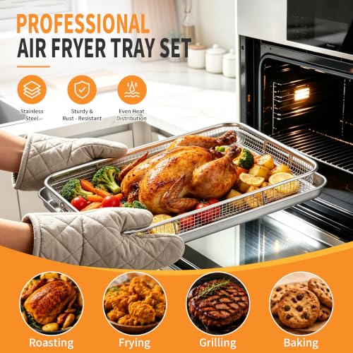P&P CHEF 16" x 12" Air Fryer Basket & Tray for Oven - Stainless Steel