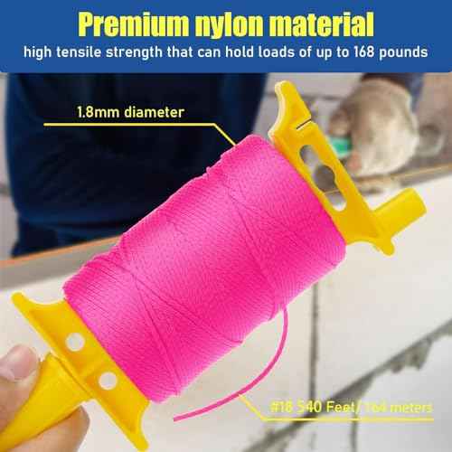 LURKA Mason Line String,#18 540 Feet Braided Construction Nylon Line with 5 Built-in Levels and Spool Fluorescent String Line for Precision Work, DIY, and Gardening (Fluorescent Pink)